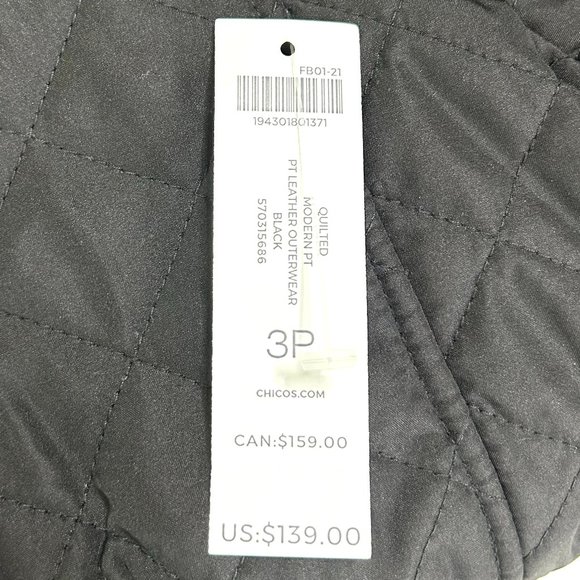 Chico's Quilted Jacket in Black and Leopard Size 3P (16-18) *NWT* - Picture 7 of 10